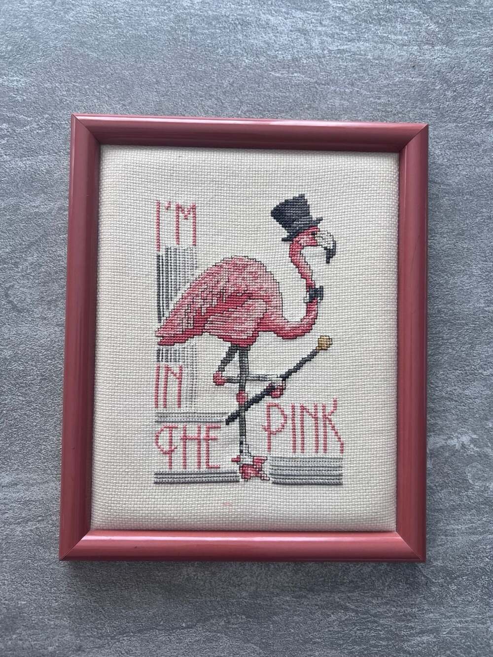 Vintage Flamingo Cross Stitch Framed I’m In The Pink Retro Kitsch Wall Art